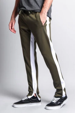 Men's Slim Fit Dual Stripe Track Pants -Victorious TR513 OLV 2