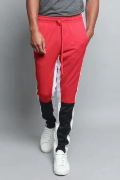 Men's Color Blocked Track Pants -Victorious TR523 RED 1