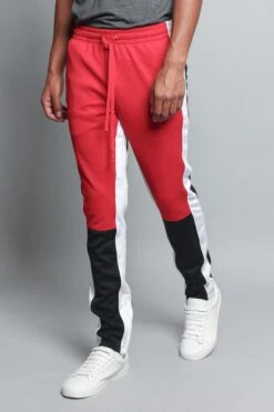 Men's Color Blocked Track Pants -Victorious TR523 RED 2