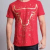 Metallic Paint Splattered Bull Logo Long Length Curved Hem T-Shirt 1 Metallic Paint Splattered Bull Logo Long Length Curved Hem T-Shirt -Victorious TS7008 RED 1