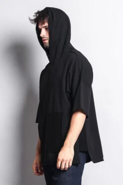 Men's Over Sized Hooded T-Shirt With Extended Hem -Victorious TS7052 BLK 6