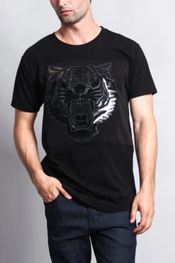 3D Metallic Embossed Tiger T-Shirt 27 3D Metallic Embossed Tiger T-Shirt -Victorious TS7075 BLK 1