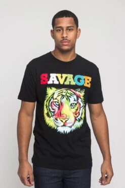 Colorful Chenille Patched Savage Tiger T-Shirt -Victorious TS7317 BLK 1