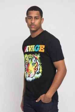 Colorful Chenille Patched Savage Tiger T-Shirt -Victorious TS7317 BLK 2