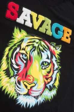 Colorful Chenille Patched Savage Tiger T-Shirt -Victorious TS7317 BLK 6