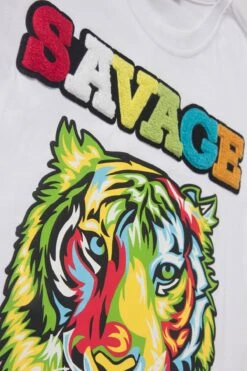 Colorful Chenille Patched Savage Tiger T-Shirt -Victorious TS7317 WHT 6