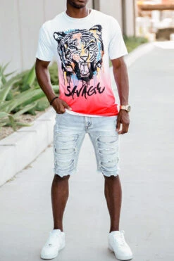 Savage Tiger Print T-Shirt -Victorious TS7469 RED 3