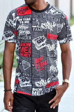 All Over Newspaper Graphic T-Shirts -Victorious TS7472 BLK 1