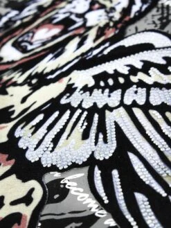 Lion Angel Crystal Embellished Graphic T-Shirt -Victorious TS7483 BLK DETAIL