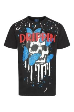 Men's Drippin Rhinestones Skull Butterflies Graphic T-Shirt 17 Men's Drippin Rhinestones Skull Butterflies Graphic T-Shirt -Victorious TS7489 BLK 1