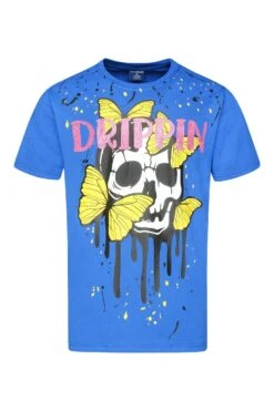 Men's Drippin Rhinestones Skull Butterflies Graphic T-Shirt 14 Men's Drippin Rhinestones Skull Butterflies Graphic T-Shirt -Victorious TS7489 RBL 1