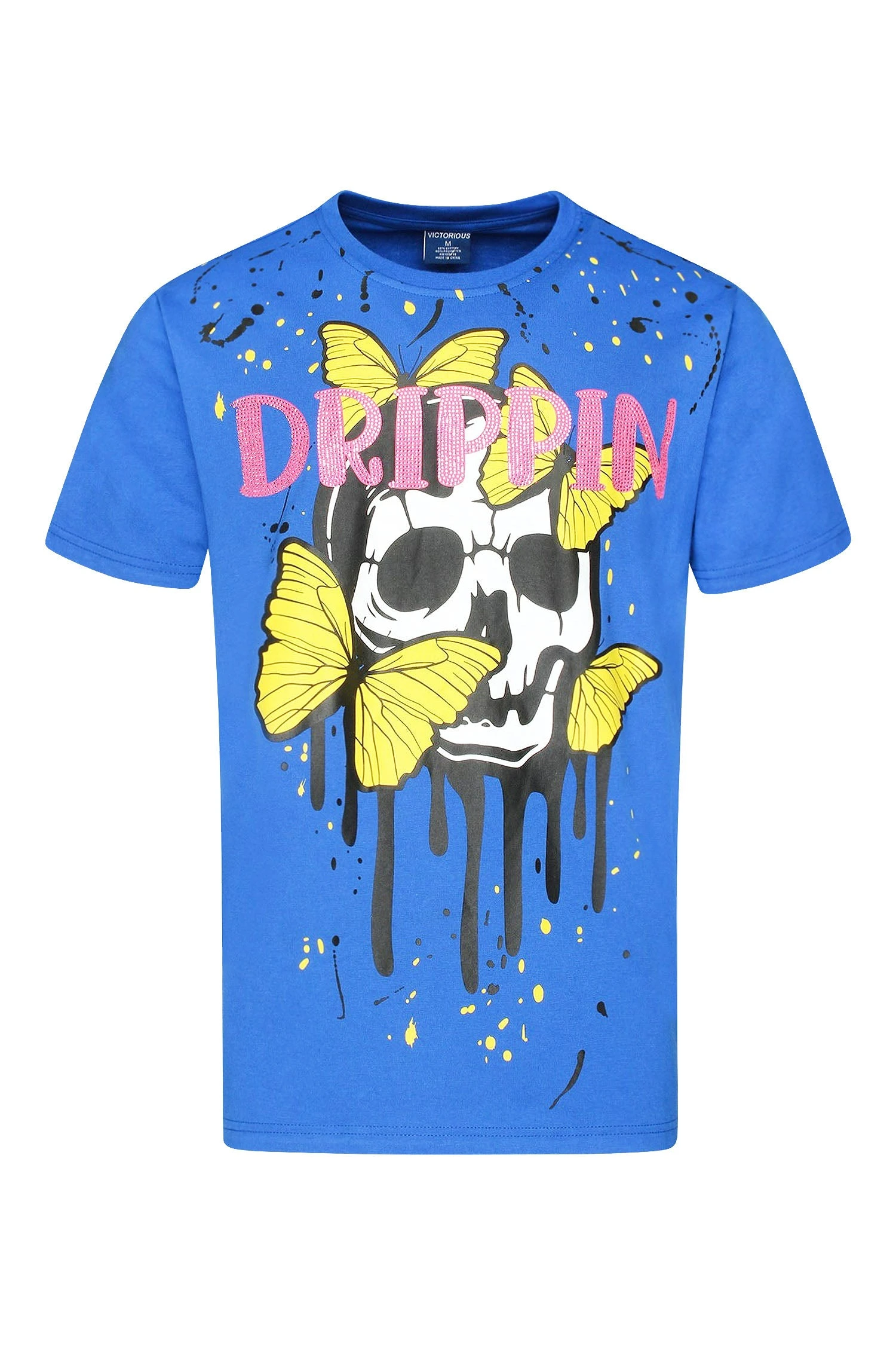 Men's Drippin Rhinestones Skull Butterflies Graphic T-Shirt 6 Men's Drippin Rhinestones Skull Butterflies Graphic T-Shirt - Image 4