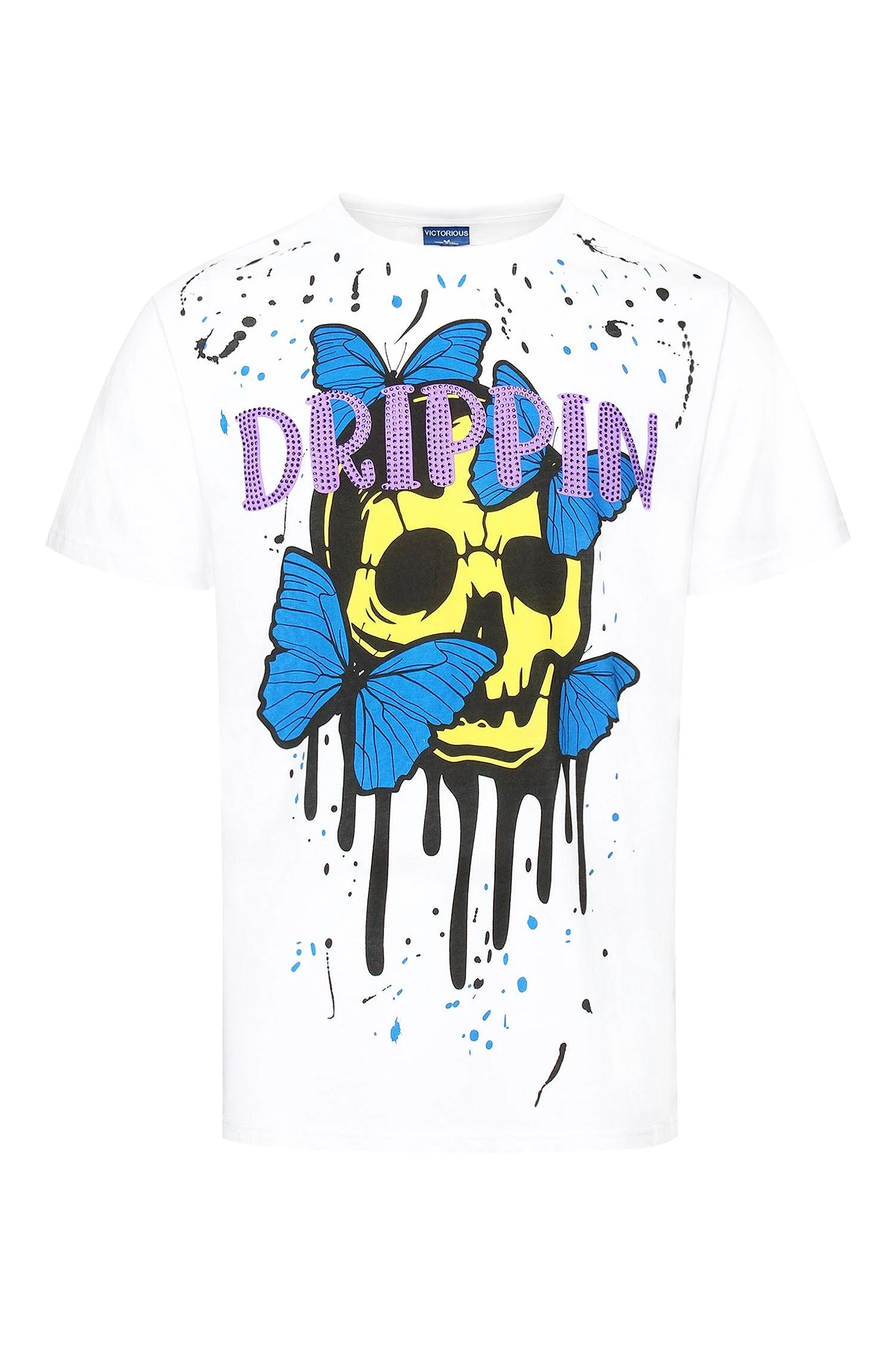 Men's Drippin Rhinestones Skull Butterflies Graphic T-Shirt 3 Men's Drippin Rhinestones Skull Butterflies Graphic T-Shirt