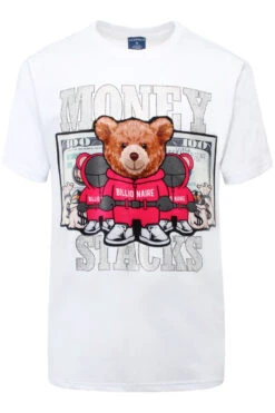 Money Stacks Crystal Embellished Bear T-Shirts 20 Money Stacks Crystal Embellished Bear T-Shirts -Victorious TS7492 WHT 1
