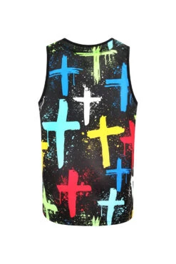 Men's Cross Paint Splatter Tank Top -Victorious TT109 BLK 2
