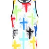 Men's Cross Paint Splatter Tank Top -Victorious TT109 WHT 1