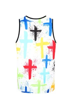 Men's Cross Paint Splatter Tank Top -Victorious TT109 WHT 2